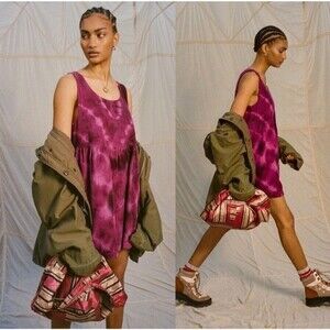 Kimchi Blue Anthropologie XS Corduroy Dress Tie Dye Purple Overall Mini Babdoll